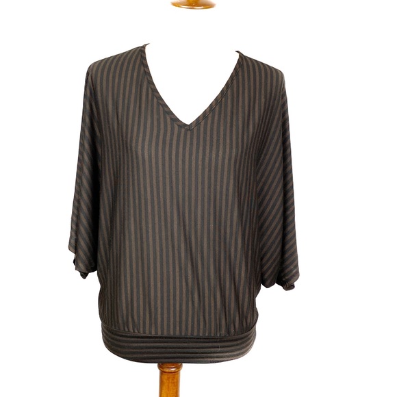 Cielo Black/Brown Stripe V Neck Striped Dolman Sleeves Top Small - Picture 2 of 8